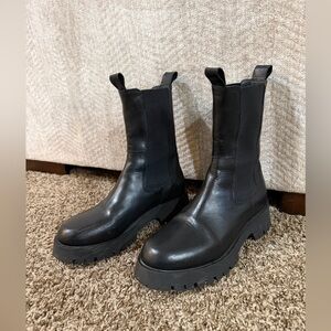 Sleek Black Leather Combat Boots